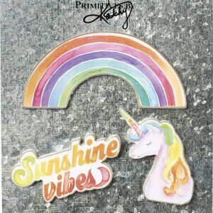 Set of 3 Wood Magnet - Sunshine Vibes, Rainbow and Unicorn  Magnet Memo Holder